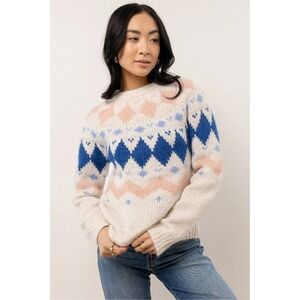 VERO MODA Sweater 'Filippa' White Geometric Pattern Soft‎ Warm Comfy  Small NWT
